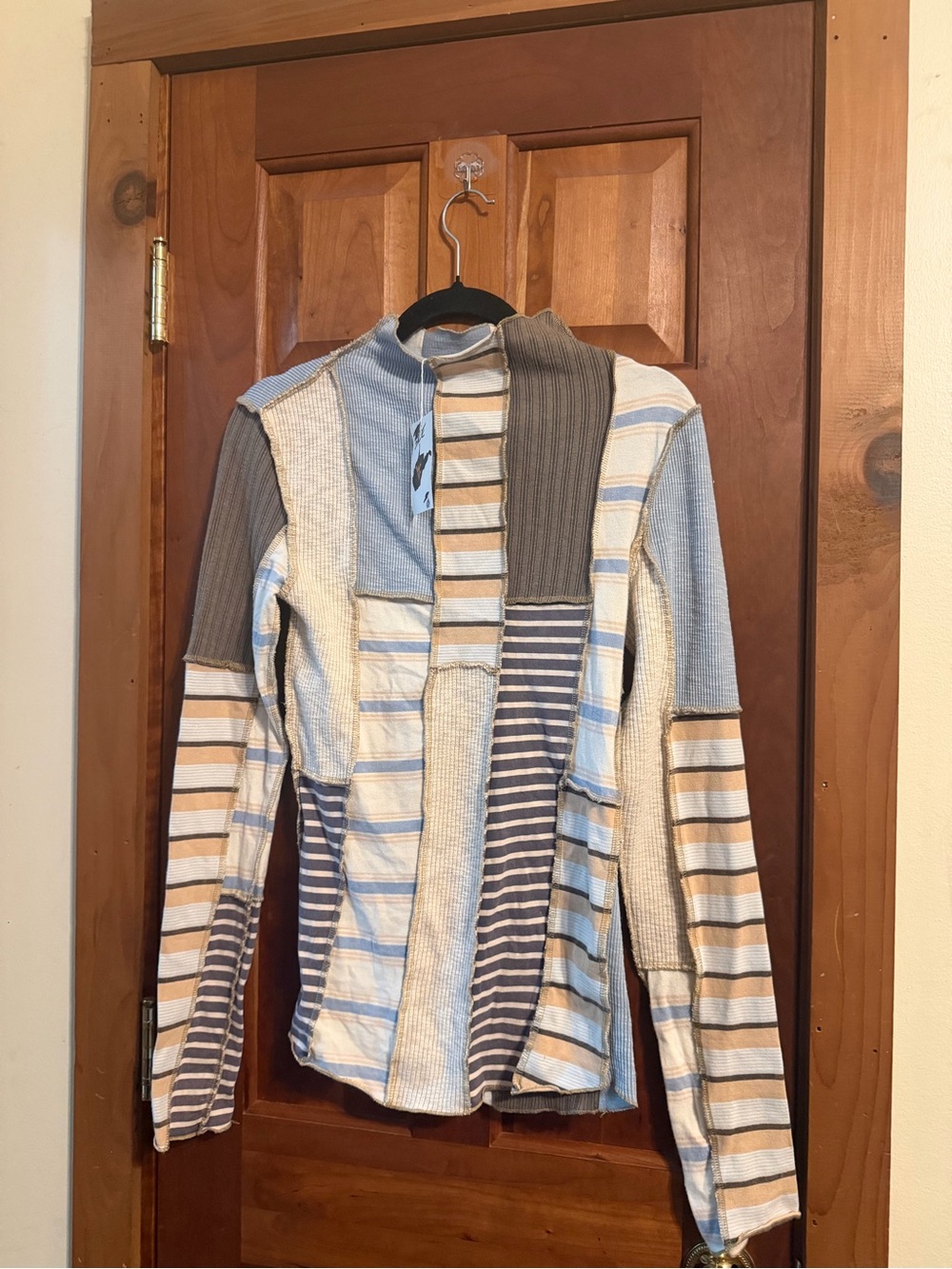 Oli & Hali Patchwork Striped Long-Sleeve Sweater - Blue, Gray, Cream
